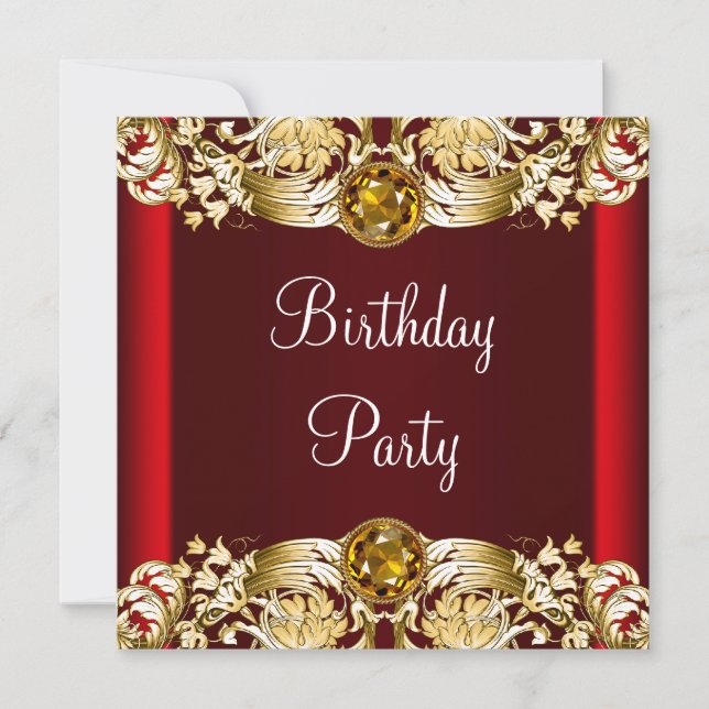 Invitation Fête d'anniversaire de femme Or Rouge (Devant)