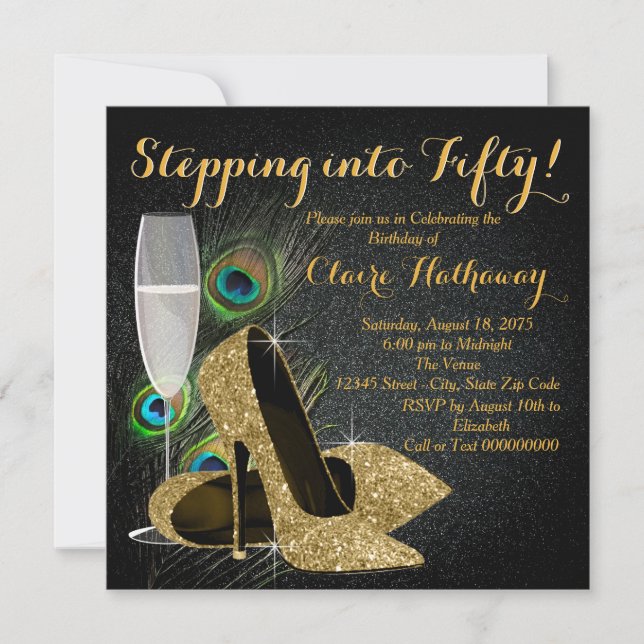 Invitation Fête d'anniversaire de femme Paon (Devant)