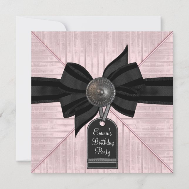 Invitation Fête d'anniversaire de femme rose noir (Devant)