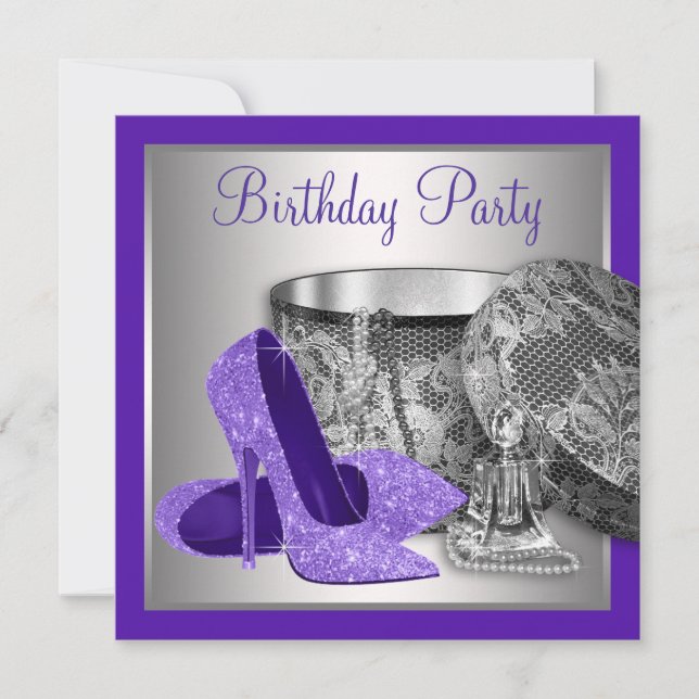 Invitation Fête d'anniversaire de femme Talon haut Violet Arg (Devant)
