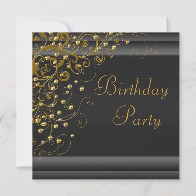 Invitation Fête d'anniversaire de femme Tourbillon Perle Or N (Devant)