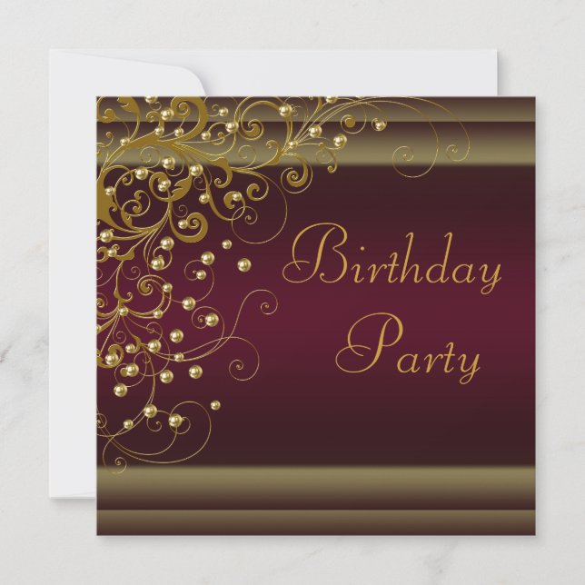 Invitation Fête d'anniversaire de femme Tourbillon Perle Or V (Devant)