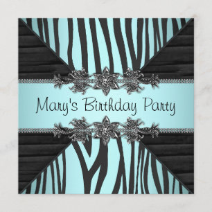 Invitation Fête d'anniversaire de femme zèbre bleu sarcelle