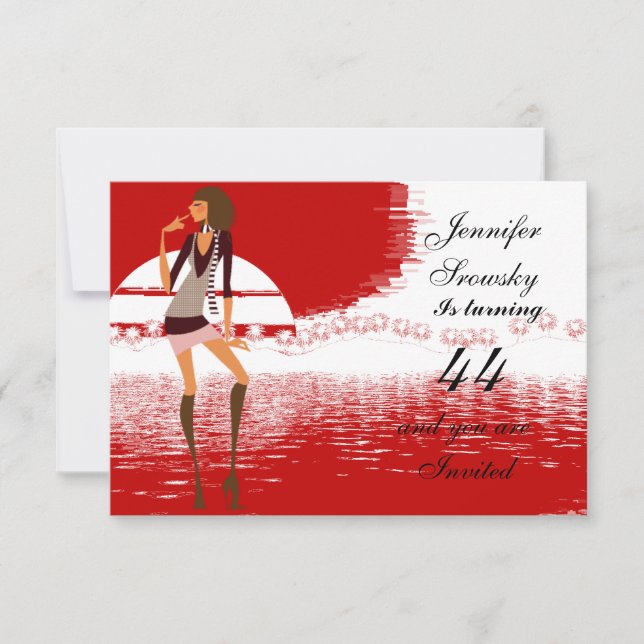 Invitation Fête d'anniversaire de femmes rouge (Devant)