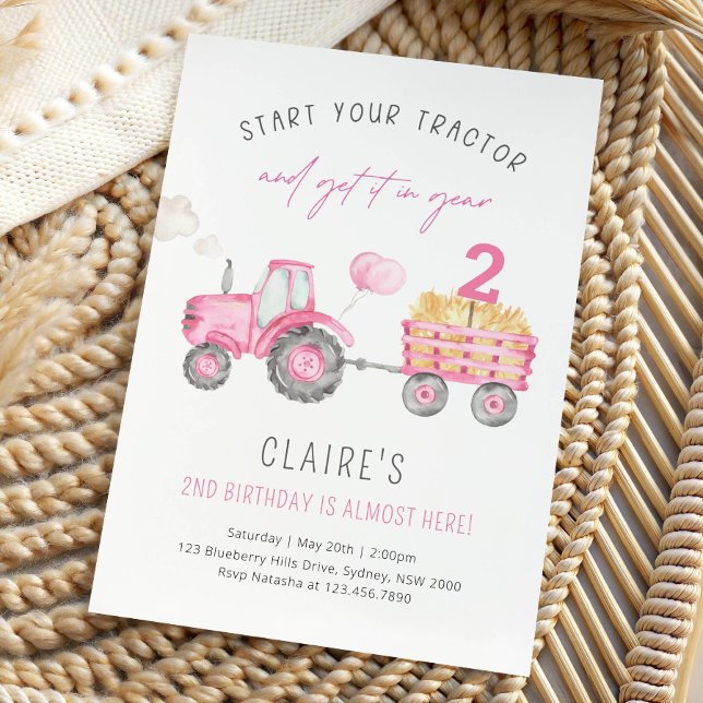 Invitation Fête d'anniversaire de ferme de fille de tracteur  (Créateur téléchargé)