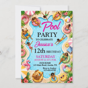Invitation Fête d'anniversaire de fête au bord de la piscine