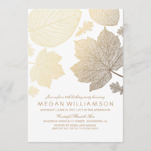 Invitation Fête d'anniversaire de feuilles blanches et dorées