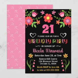 Invitation Fête d'anniversaire de Fiesta Florale Mexicaine Lu