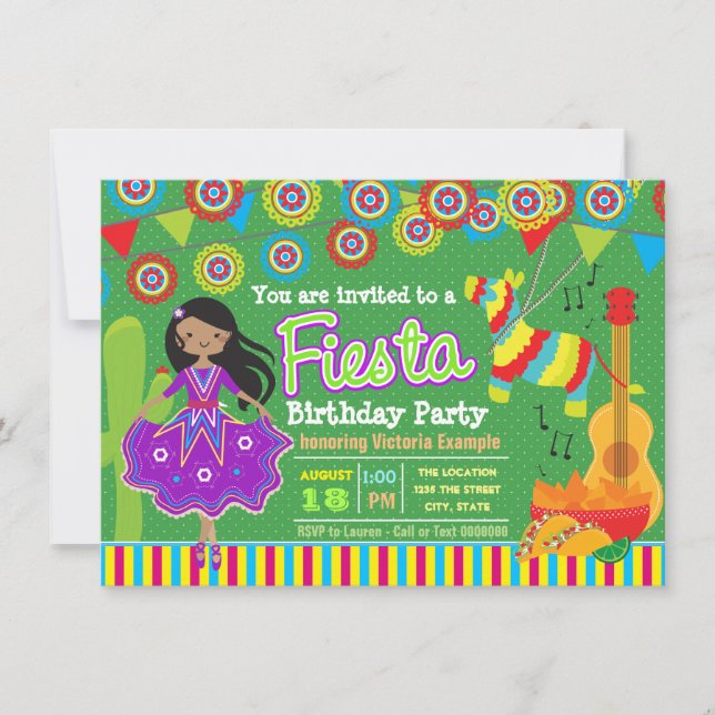 Invitation Fête d'anniversaire de fiesta mexicaine pour fille (Devant)