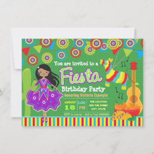 Invitation Fête d'anniversaire de fiesta mexicaine pour fille