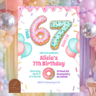 Invitation Fête d'anniversaire de fille 67 au donut pastel