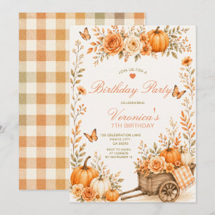 Invitation Fête d'anniversaire de fille à la citrouille Flora
