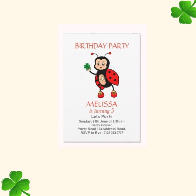Invitation Fête d'anniversaire de fille à la coccinelle migno (Créateur téléchargé)