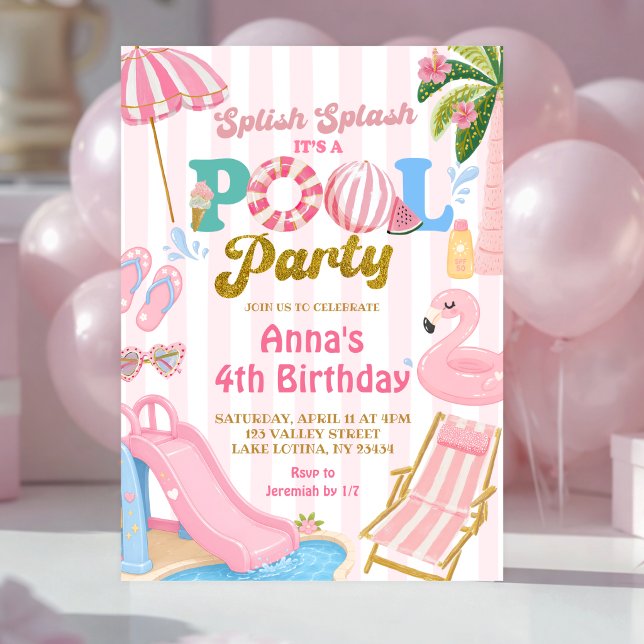 Invitation Fête d'anniversaire de fille à rayures roses Pisci (Créateur téléchargé)