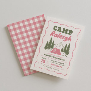 Invitation Fête d'anniversaire de fille au camping rose