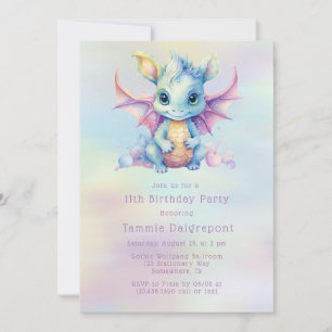 Invitation Fête d'anniversaire de fille au dragon mignon past