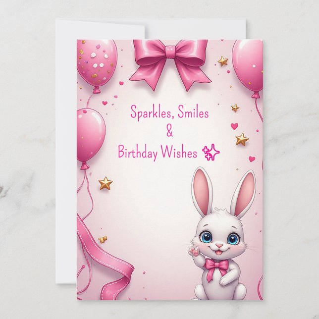 Invitation Fête d'anniversaire de fille au lapin rose 🐰 (Devant)