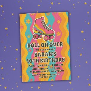 Invitation Fête d'anniversaire de fille au roller skating rét
