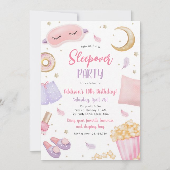 Invitation Fête d'anniversaire de fille au Spa Rose Soirée Py (Devant)