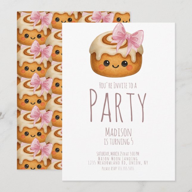 Invitation Fête d'anniversaire de fille aux petits pains à la (Devant / Derrière)