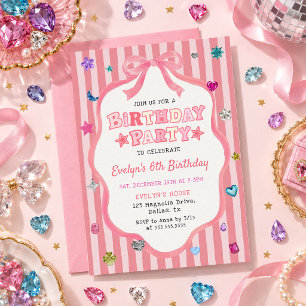 Invitation Fête d'anniversaire de fille aux pierres précieuse