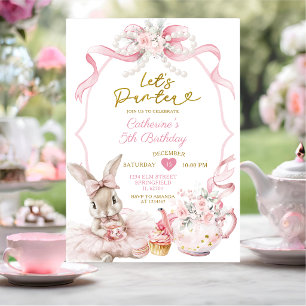 Invitation Fête d'anniversaire de fille aux rubans roses perl