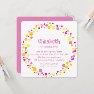 Invitation Fête d'anniversaire de fille avec confettis roses 