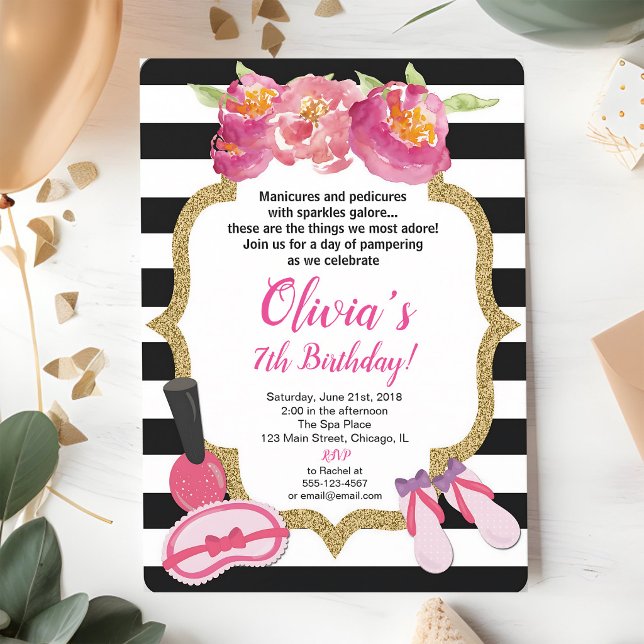 Invitation Fête d'anniversaire de fille avec spa et maquillag (Créateur téléchargé)
