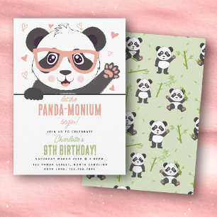 Invitation Fête d'anniversaire de fille avec un ours panda ka