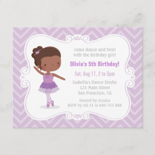 Invitation Fête d'anniversaire de fille ballerine afro-améric