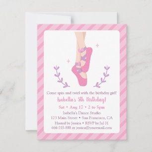 Invitation Fête d'anniversaire de fille ballerine et chaussur