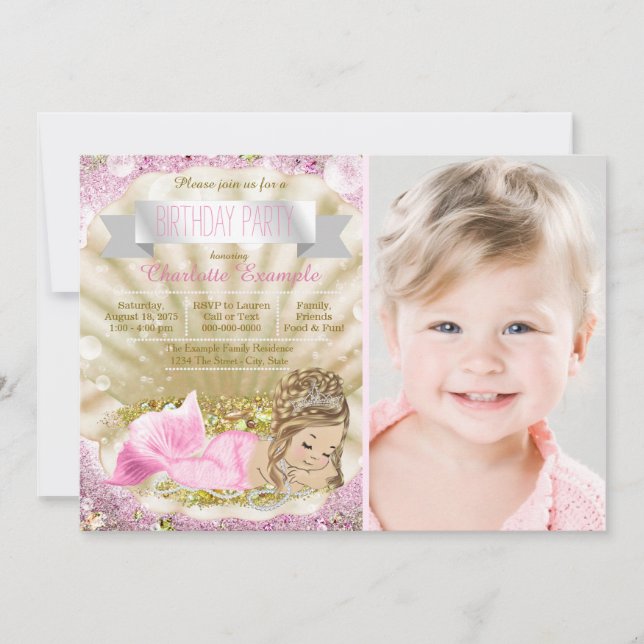 Invitation Fête d'anniversaire de fille blonde sirène (Devant)