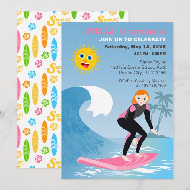 Invitation Fête d'anniversaire de fille, c'est parti pour le  (Devant / Derrière)