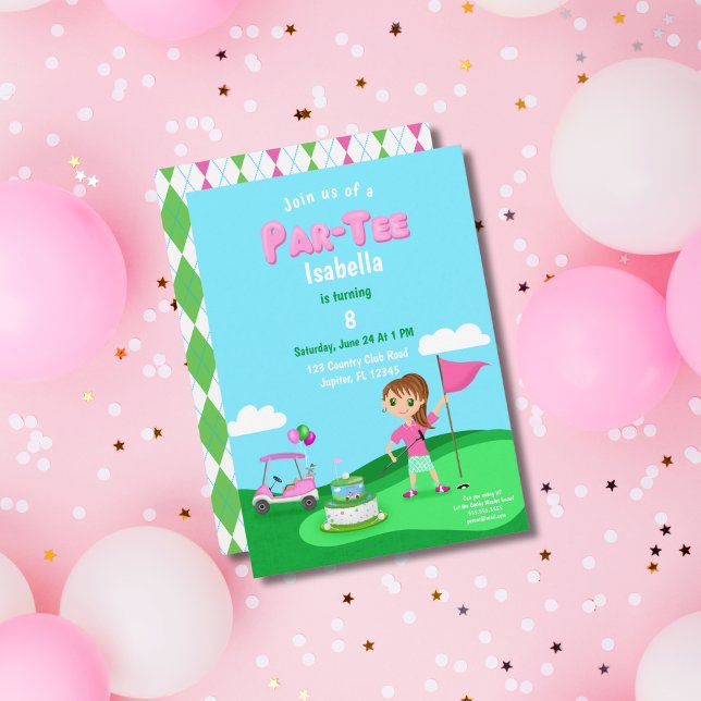 Invitation Fête d'anniversaire de fille chibi au golf Par-Tee (Créateur téléchargé)
