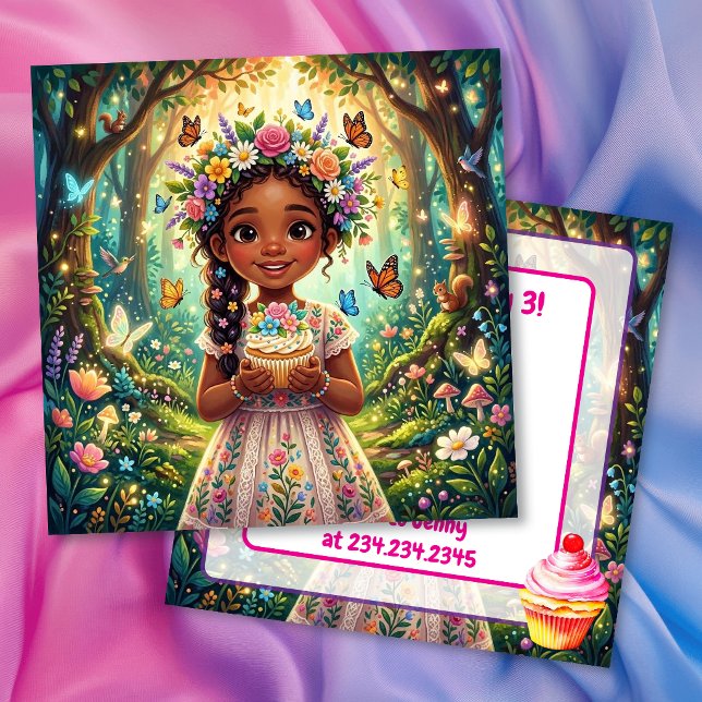 Invitation Fête d'anniversaire de fille Chibi, papillons et c (Créateur téléchargé)