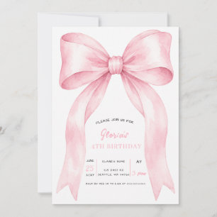 Invitation Fête d'anniversaire de fille coquette à ruban rose