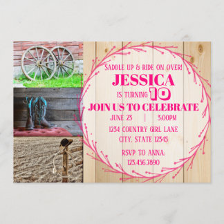 Invitation Fête d'anniversaire de fille de campagne rose