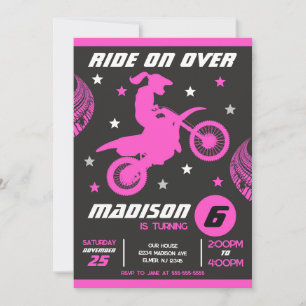Invitation Fête d'anniversaire de fille de moto cross moto