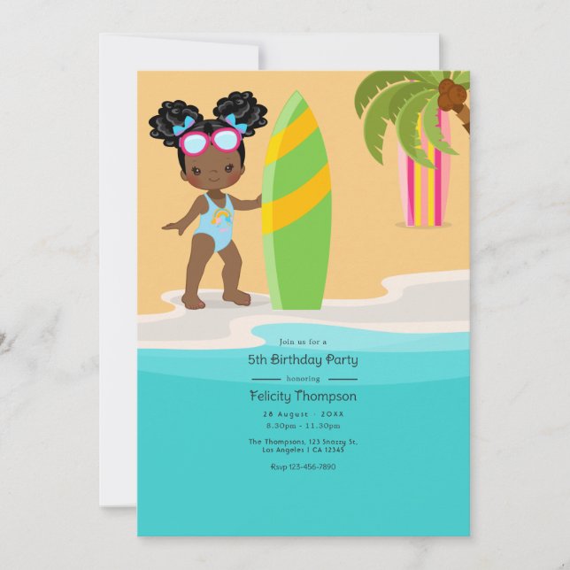 Invitation Fête d'anniversaire de fille de plage d'été (Devant)