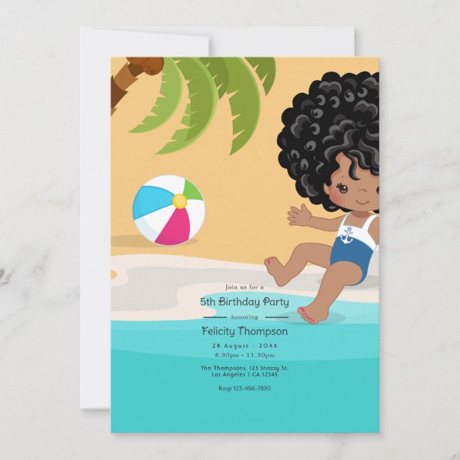 Invitation Fête d'anniversaire de fille de plage d'été (Devant)