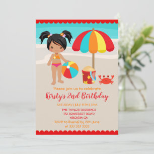 Invitation Fête d'anniversaire de fille de plage d'été mignon