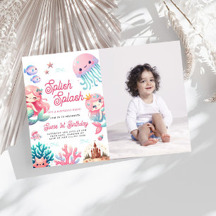 Invitation Fête d'anniversaire de fille de sirène rose éclabo