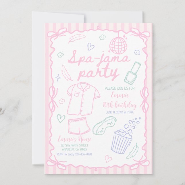 Invitation Fête d'anniversaire de fille de Spa-jama nuitée  (Devant)