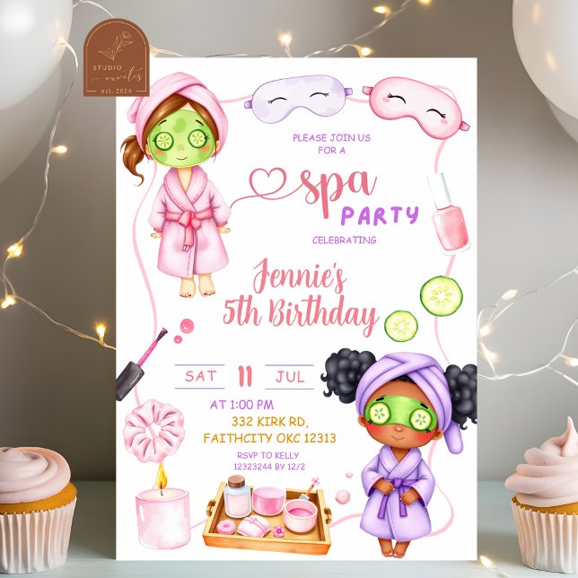 Invitation Fête d'anniversaire de fille de Spa mignonne  (Créateur téléchargé)
