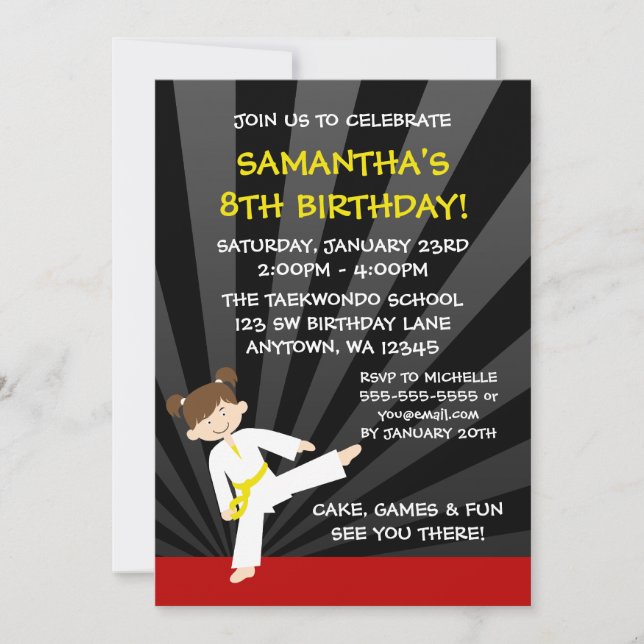 Invitation Fête d'anniversaire de fille de Taekwondo Karaté C (Devant)