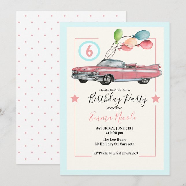 Invitation FÊTE D'ANNIVERSAIRE DE FILLE DE TOUT ÂGE - Fille à (Devant / Derrière)