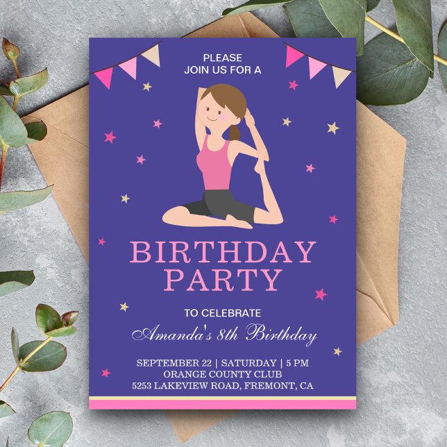 Invitation Fête d'anniversaire de fille de yoga mignonne (Créateur téléchargé)