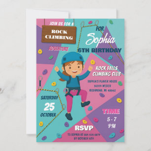 Invitation Fête d'anniversaire de fille d'escalade de roche p