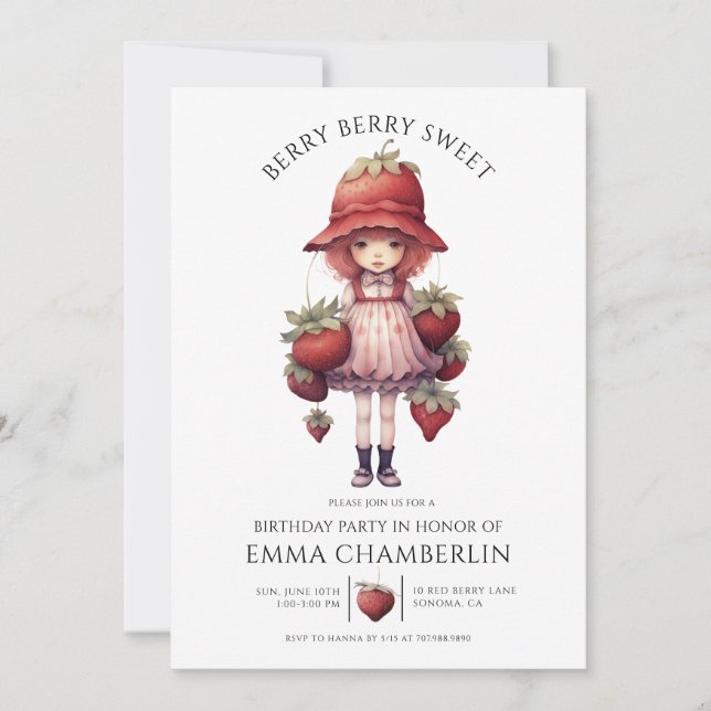 Invitation Fête d'anniversaire de fille douce aux fruits roug (Devant)