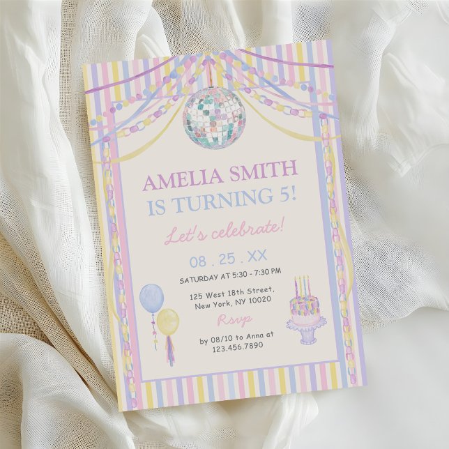 Invitation Fête d'anniversaire de fille en couleurs pastel (Créateur téléchargé)